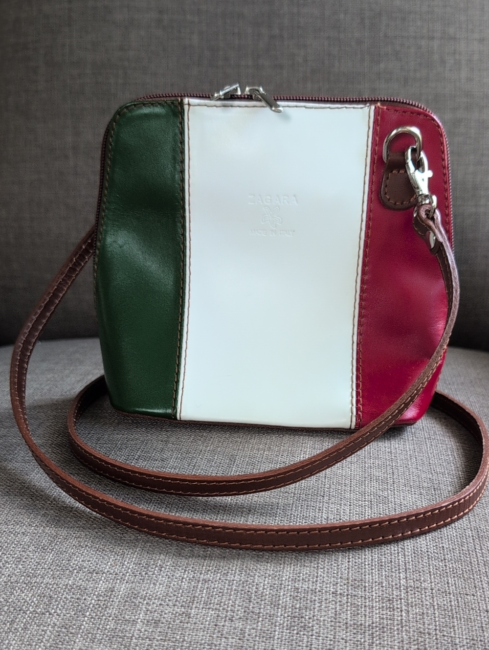 Vintage Zagara Made In Italy Tricolor Leather Crossbody - Green White Red